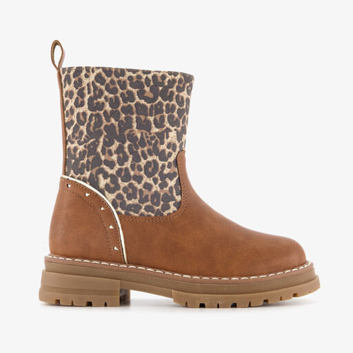 Meisjes enkellaarsjes met luipaardprint cognac
