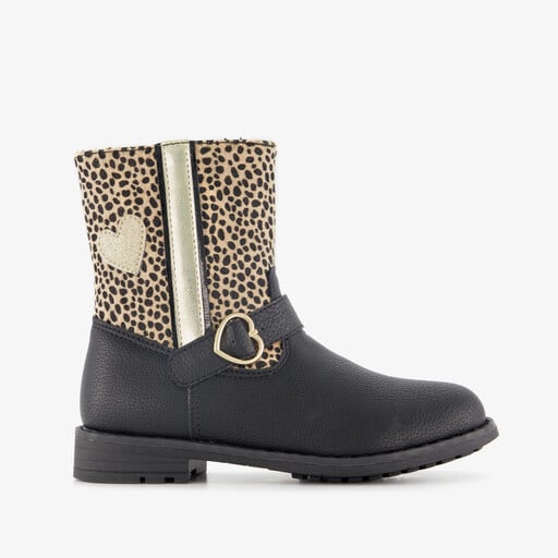 Meisjes enkellaarsjes met luipaardprint zwart