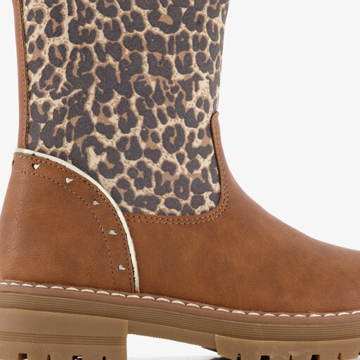 Meisjes enkellaarsjes met luipaardprint cognac