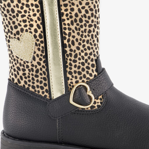 Meisjes enkellaarsjes met luipaardprint zwart