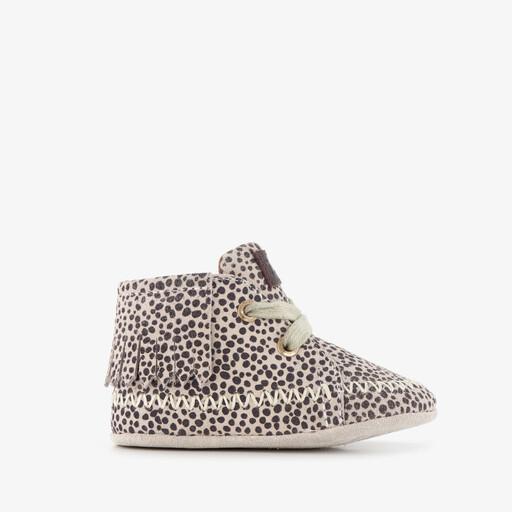 Leren babyschoenen met stippen en franjes beige