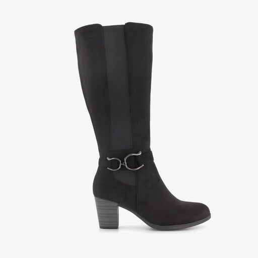 Hoge dames laarzen met hak en gesp zwart