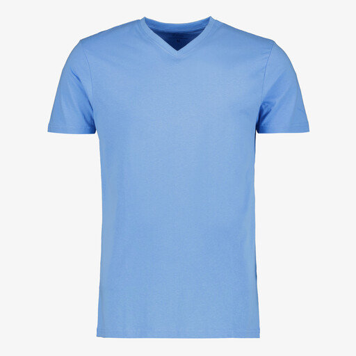 Heren T-shirt katoen met V-hals blauw