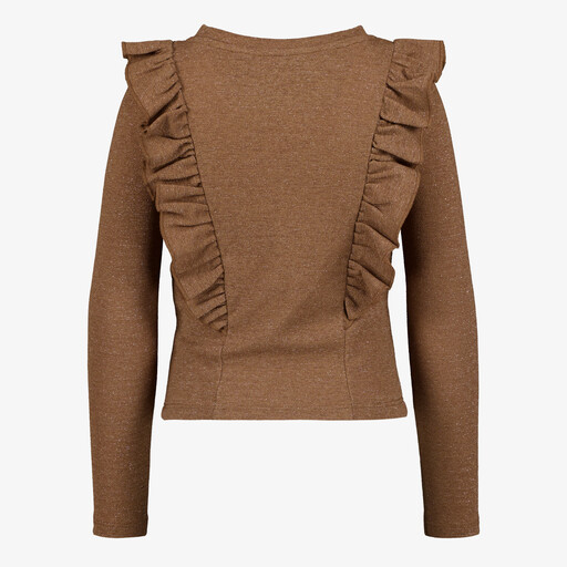 Meisjes top met lange mouwen en glitters bruin