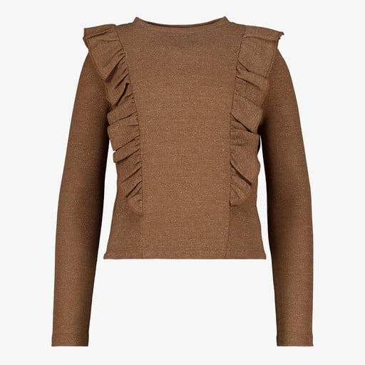 Meisjes top met lange mouwen en glitters bruin