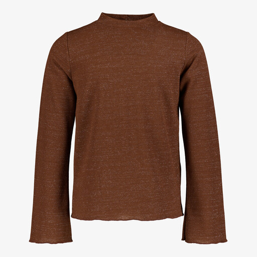 Meisjes top met lange mouwen en glitters bruin