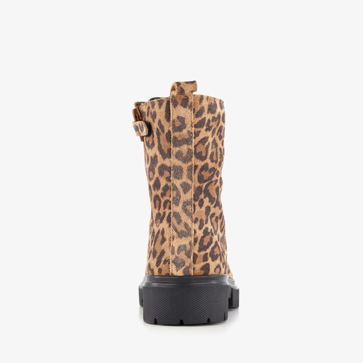 Suède meisjes veterboots met panterprint bruin