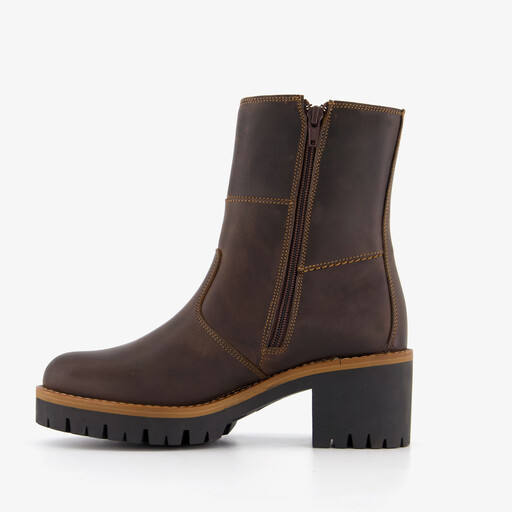 Leren dames boots met hak bruin