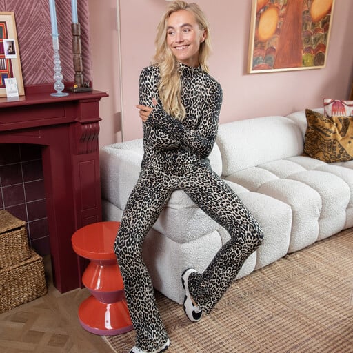 Dames coltrui met panterprint bruin beige