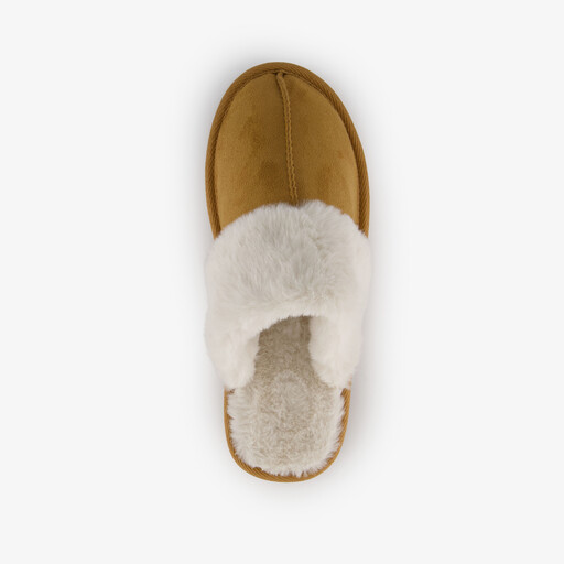 Dames pantoffels met imitatiebont bruin