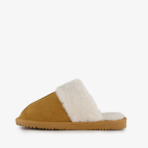 Dames pantoffels met imitatiebont bruin