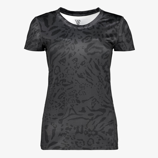 Dames sport T-shirt met panterprint zwart