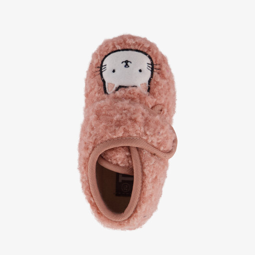Meisjes teddy pantoffels met kat roze