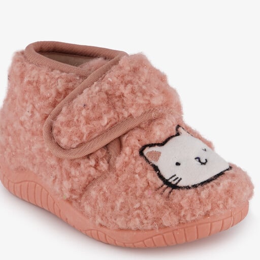 Meisjes teddy pantoffels met kat roze