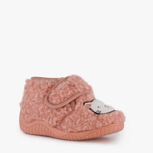 Meisjes teddy pantoffels met kat roze