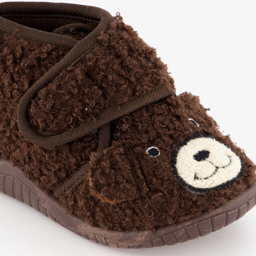Kinder teddy pantoffels met beer bruin