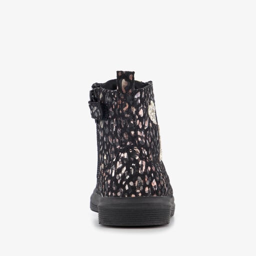 Meisjes veterboots met glitters en hartjes zwart