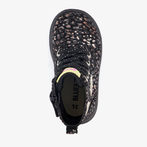 Meisjes veterboots met glitters en hartjes zwart