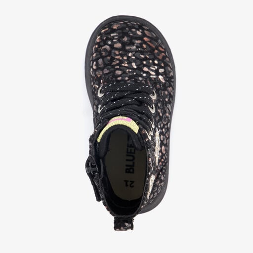 Meisjes veterboots met glitters en hartjes zwart