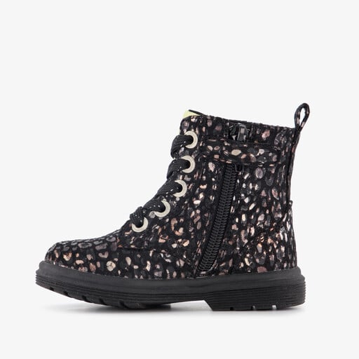 Meisjes veterboots met glitters en hartjes zwart