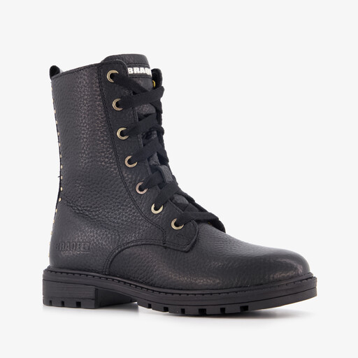 Leren meisjes veterboots zwart