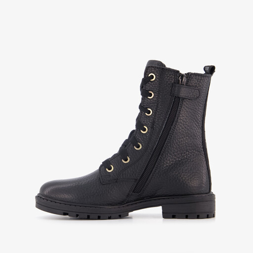 Leren meisjes veterboots zwart