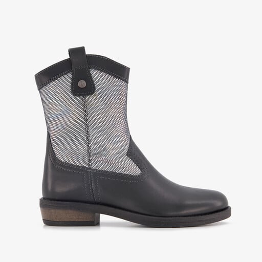 Leren meisjes western boots zwart zilver