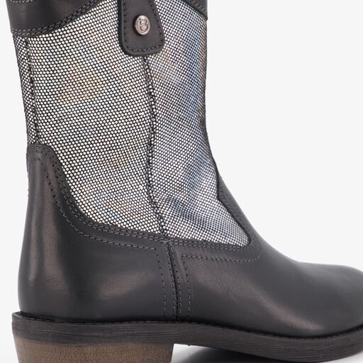 Leren meisjes western boots zwart zilver