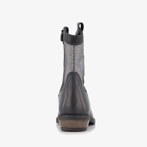 Leren meisjes western boots zwart zilver