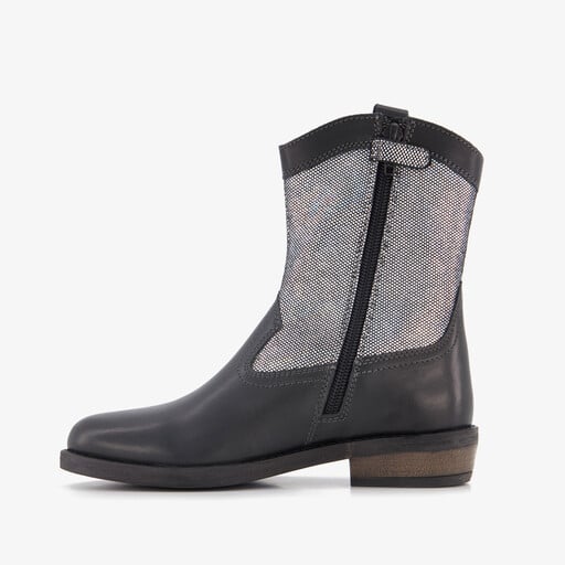 Leren meisjes western boots zwart zilver