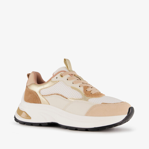 Leren dames sneakers beige goud