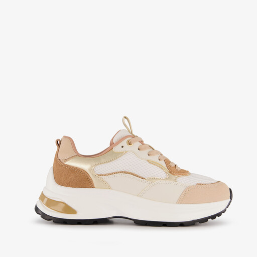 Leren dames sneakers beige goud