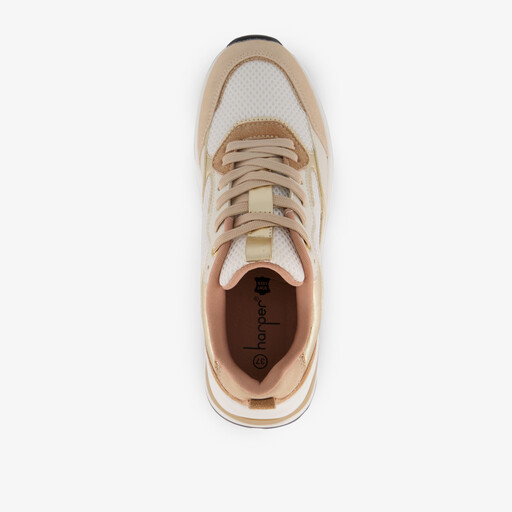 Leren dames sneakers beige goud