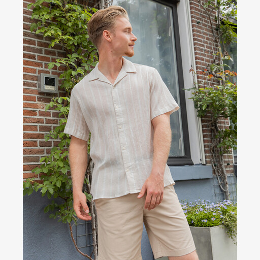 Heren overhemd met strepen beige wit