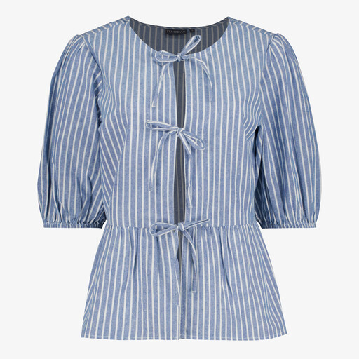 Dames blouse met strikjes blauw wit