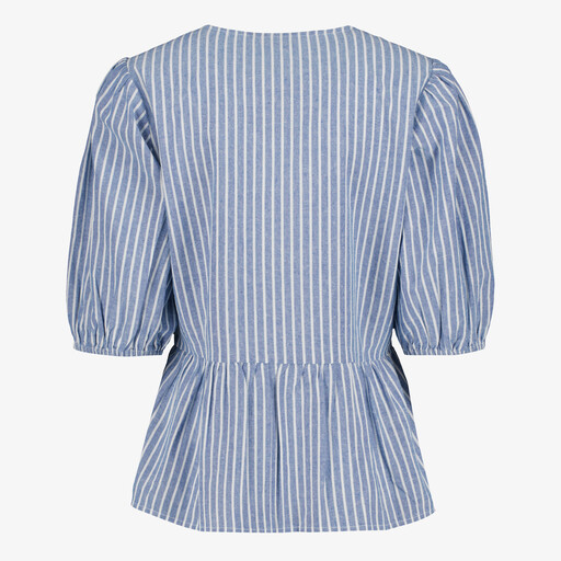 Dames blouse met strikjes blauw wit