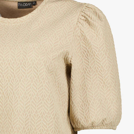 Dames top met structuur in stof beige