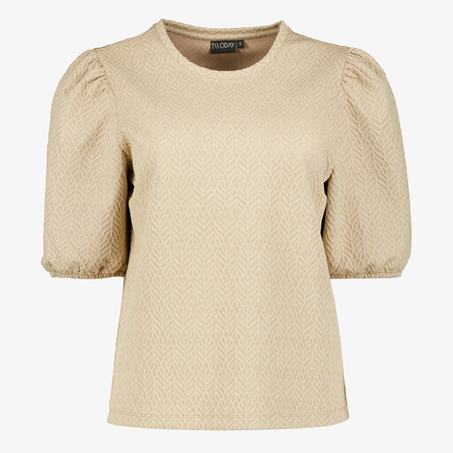 Dames top met structuur in stof beige