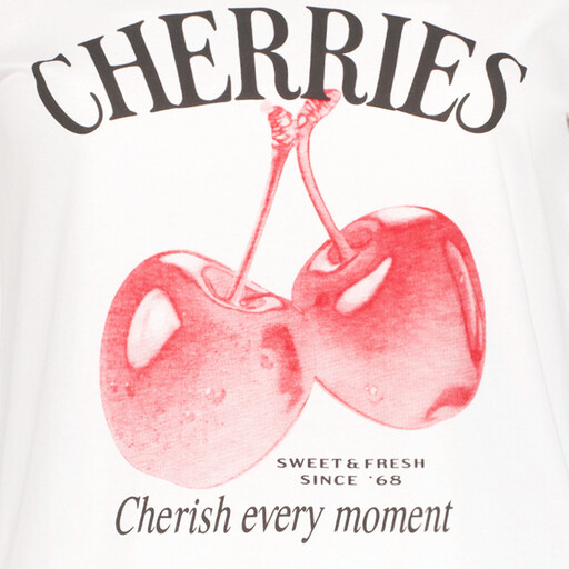 Dames T-shirt met cherry opdruk wit