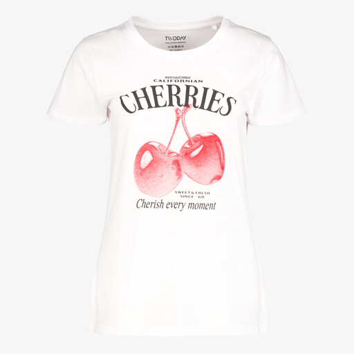 Dames T-shirt met cherry opdruk wit