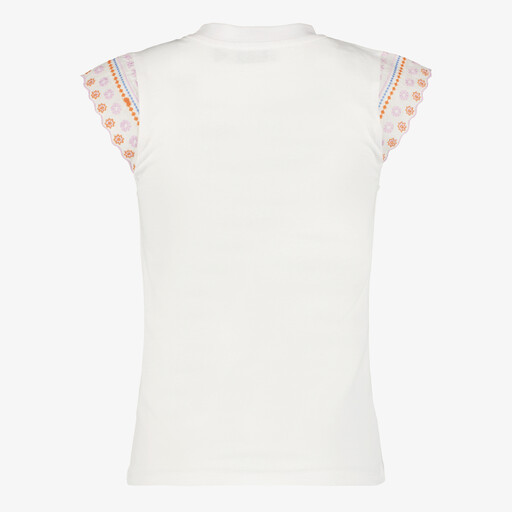 Meisjes T-shirt met geborduurde mouwen wit