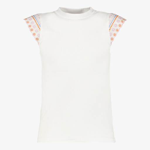 Meisjes T-shirt met geborduurde mouwen wit