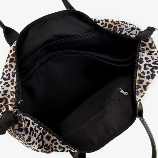 Dames schoudertas met panterprint beige