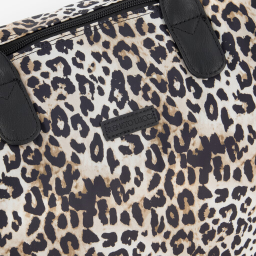 Dames schoudertas met panterprint beige