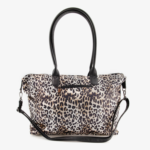 Dames schoudertas met panterprint beige
