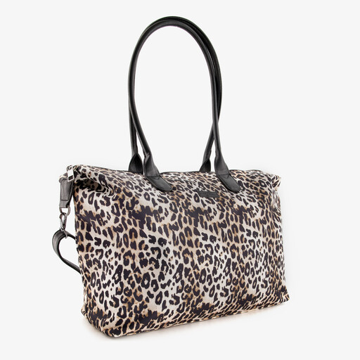 Dames schoudertas met panterprint beige