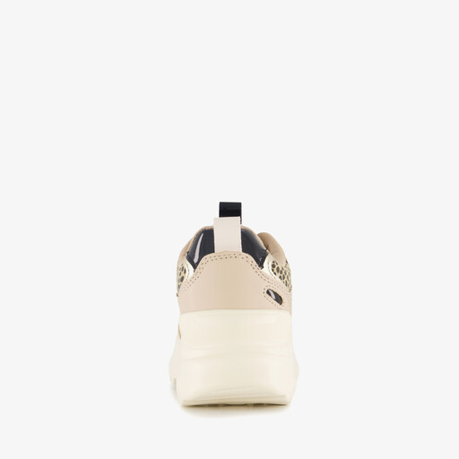 Meisjes dad sneakers met panterprint details beige