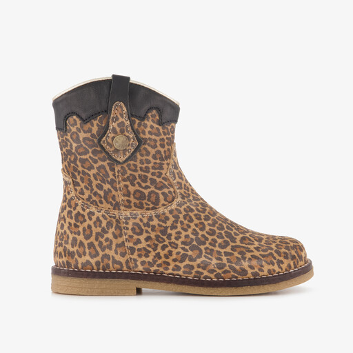 Suède meisjes cowboylaarsjes met panterprint bruin