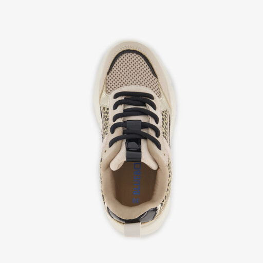 Meisjes dad sneakers met panterprint details beige