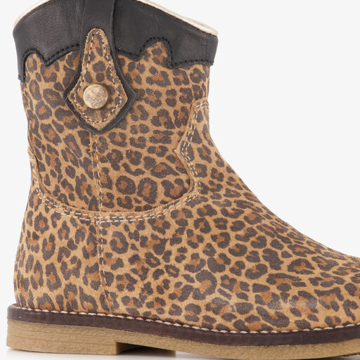 Suède meisjes cowboylaarsjes met panterprint bruin